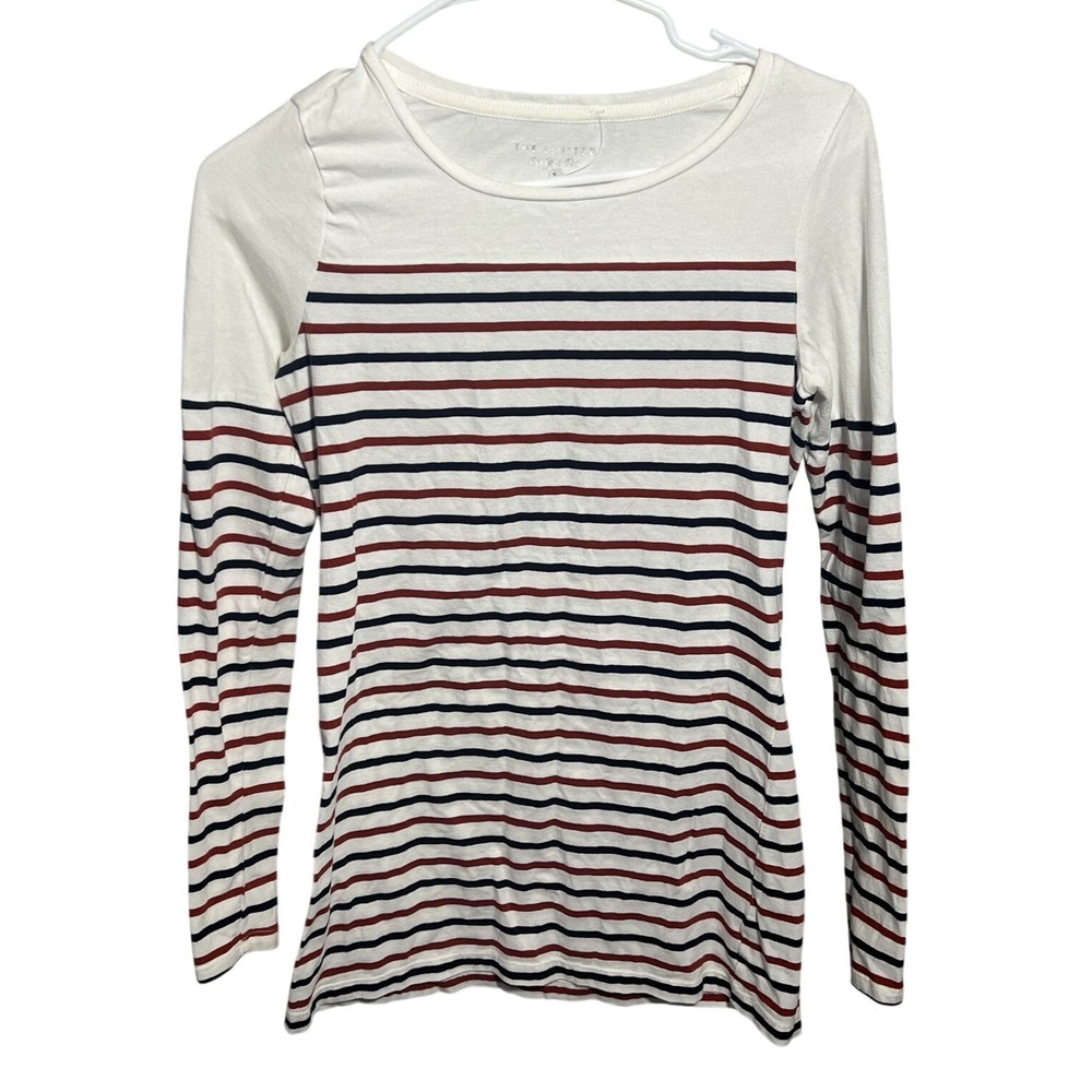 The Limited Perfect Tee Women's XS White Red Blue Striped Long Sleeve T-Shirt‎